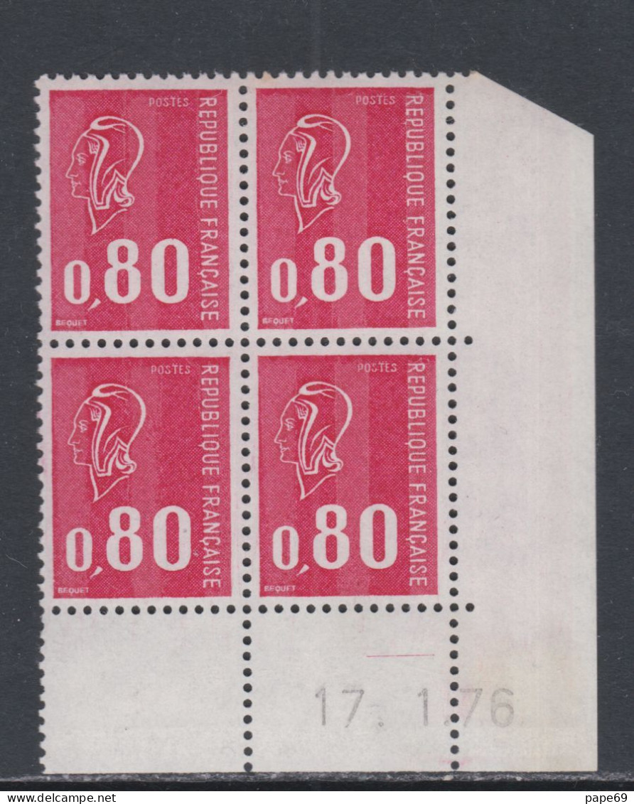France N° 1816 XX Type Béquet : 80 C. Rouge En Bloc De 4 Coin Daté Du 17 . 1 . 76 ; 1 Trait,  3 Bdes Ph. Ss Ch., TB - 1970-1979