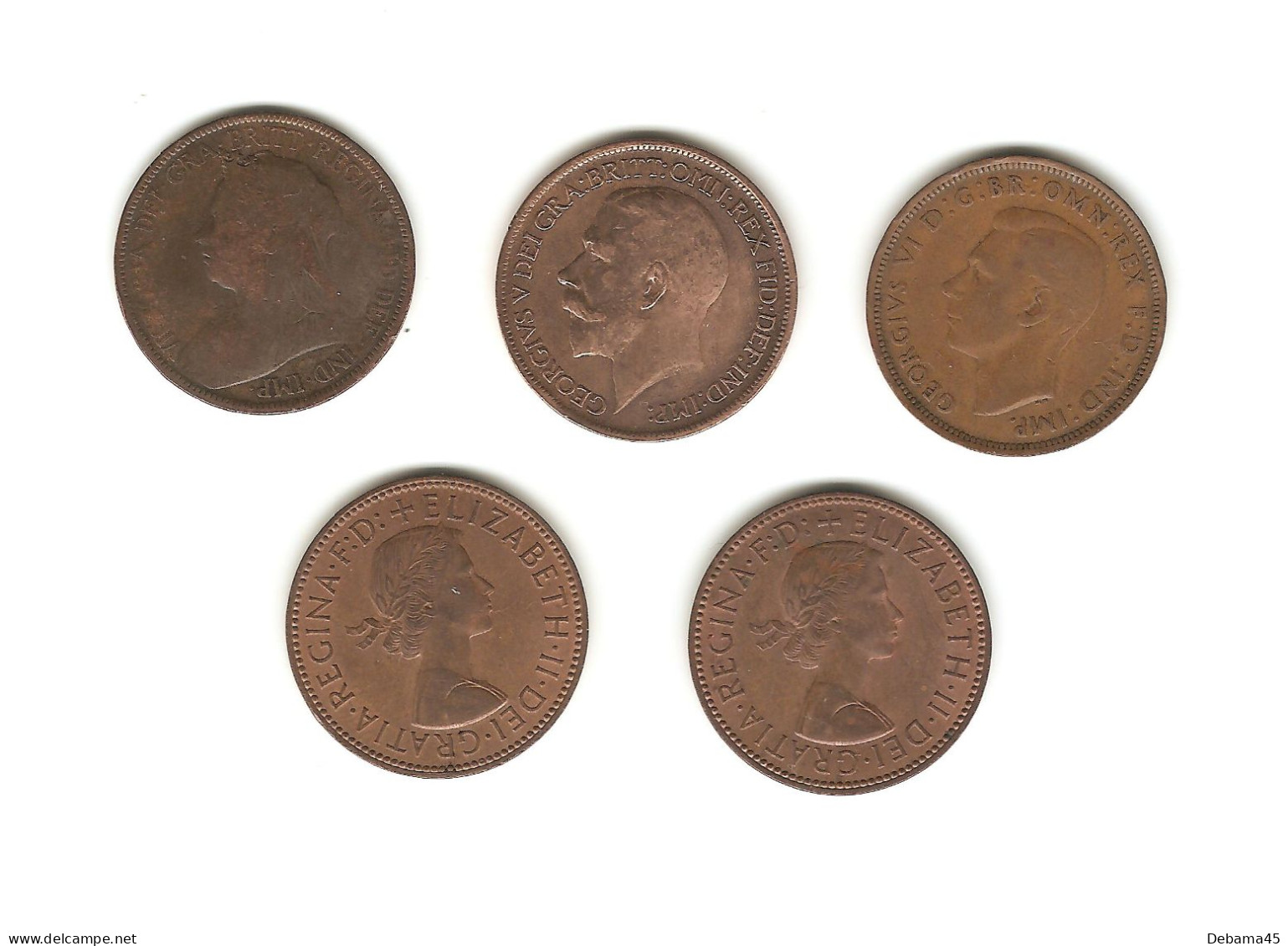 615/ Grande-Bretagne :  5 X 1/2 Penny : 1900 - 1916 - 1943 - 1964 - 1966 - Autres & Non Classés