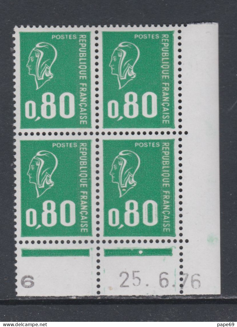 France N° 1891 XX Type Béquet : 80 C. Vert En Bloc De 4 Coin Daté Du  25 . 6 . 76; 1 Point Blanc,  Ss Charnière, TB - 1970-1979