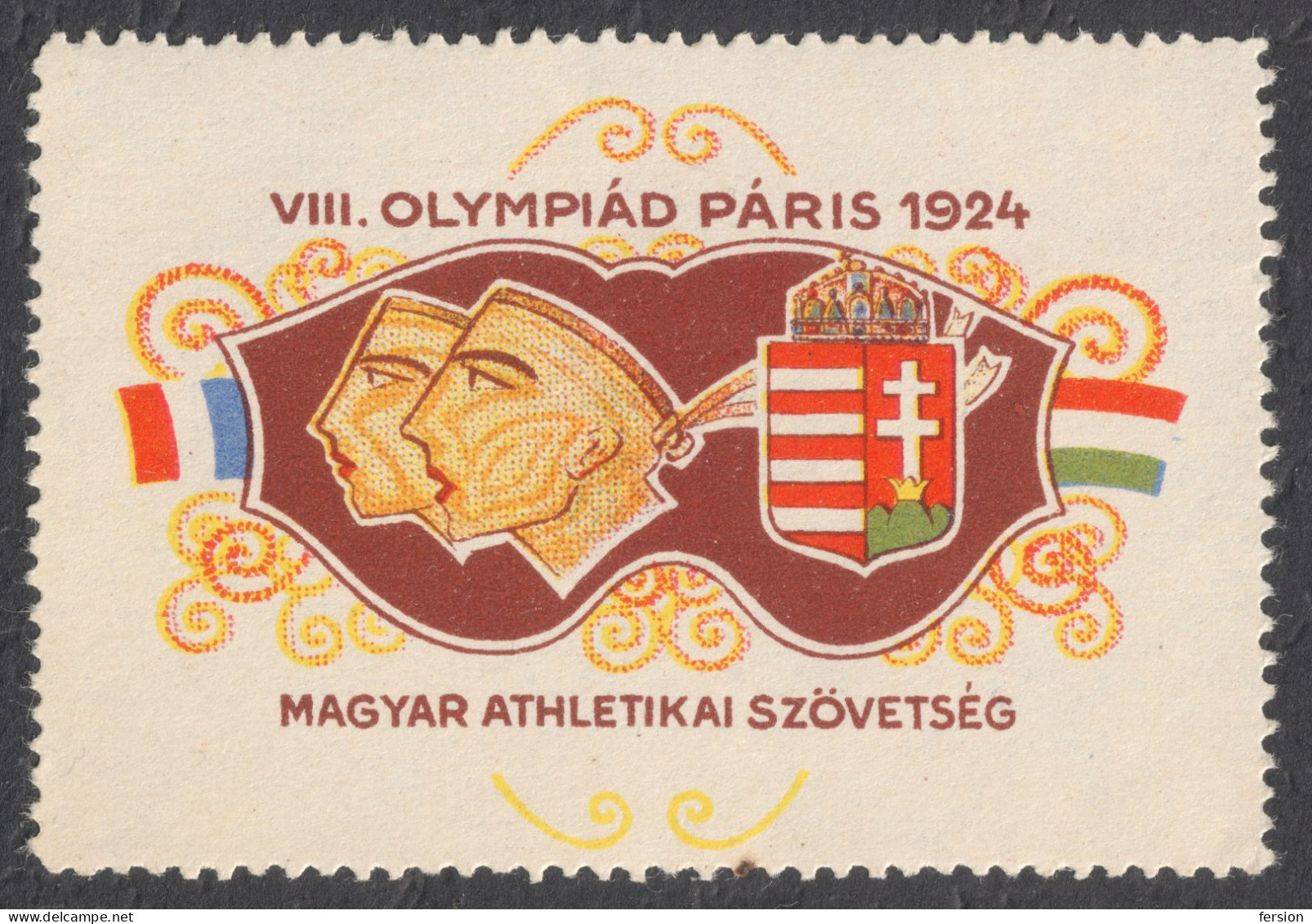 Paris 1924 Olympics Olympic GAMES / France Hungary Athletics MH - LABEL CINDERELLA VIGNETTE FLAG / Coat Of Arms - Ete 1924: Paris
