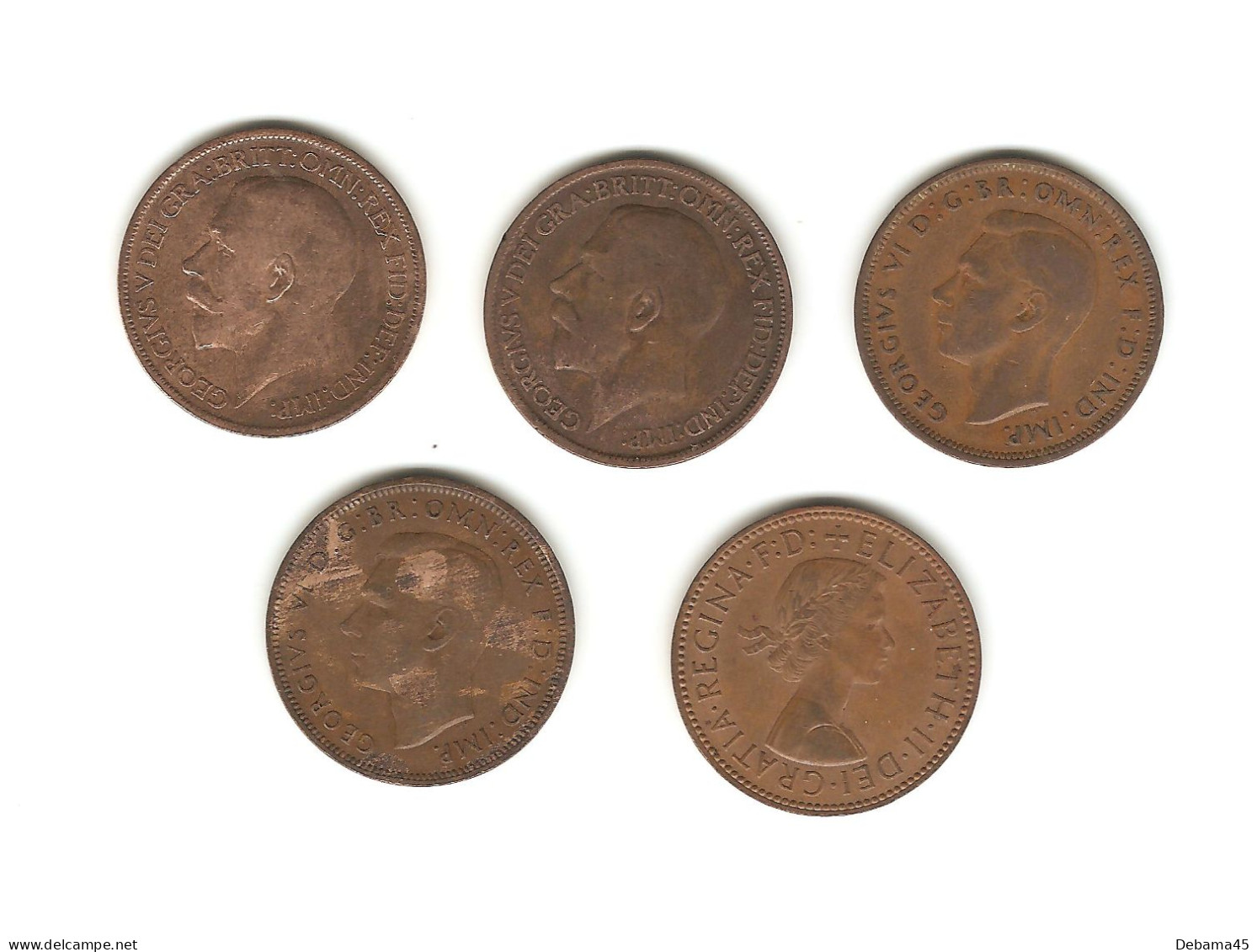 616/ Grande-Bretagne :  5 X 1/2 Penny : 1917 - 1921 - 1944 - 1948 - 1967 - Autres & Non Classés