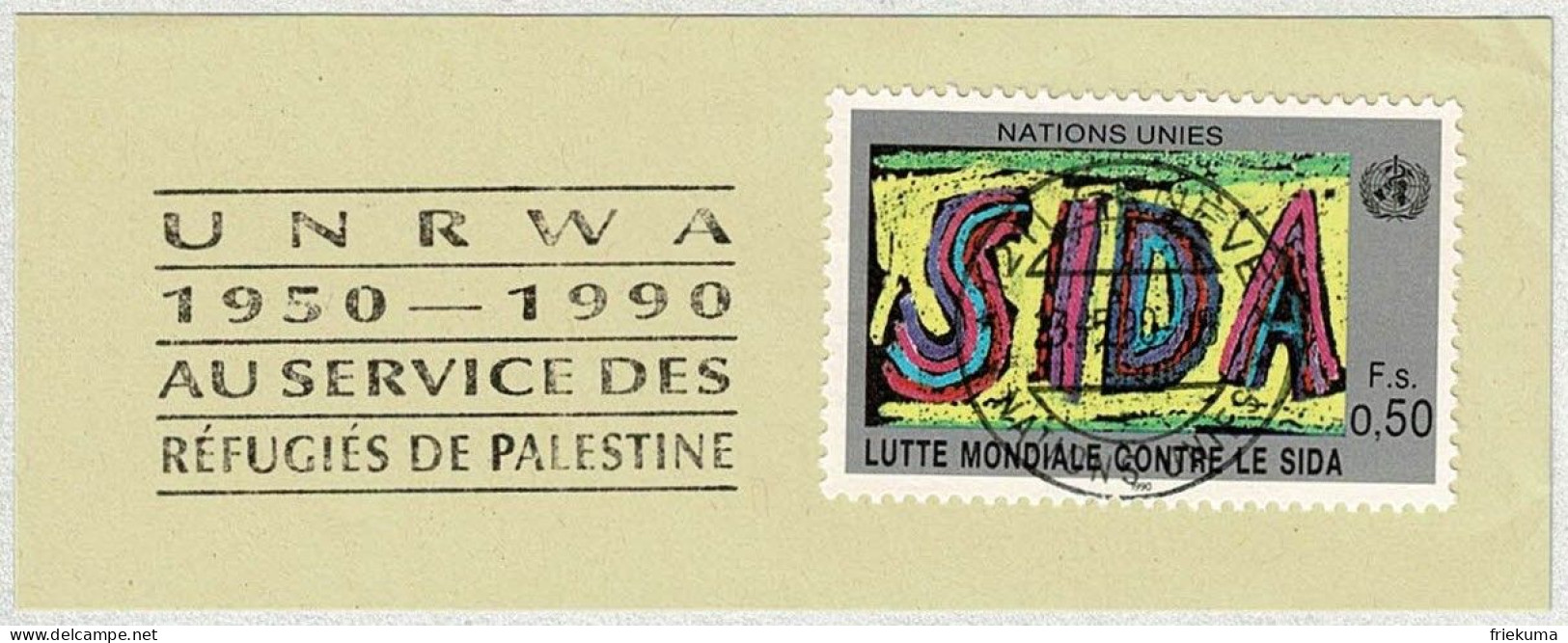 UNO Genève 1990, Flaggenstempel UNRWA Service Des Réfugiés De Palestine - Réfugiés