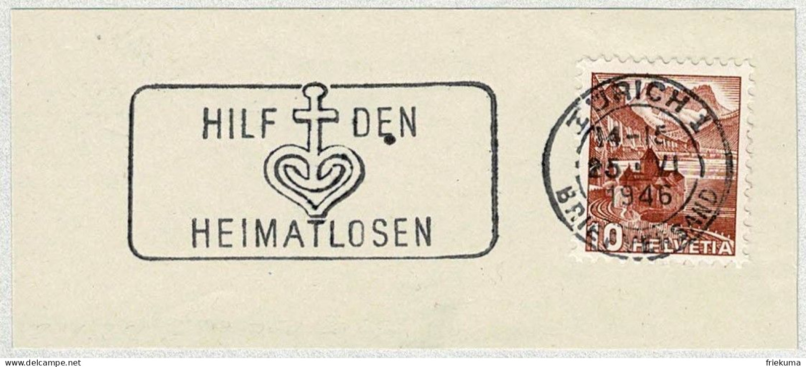 Schweiz / Helvetia 1946, Flaggenstempel Hilf Den Heimatlosen Zürich - Flüchtlinge