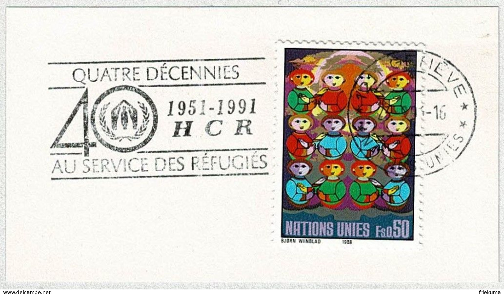 UNO Genève 1991, Flaggenstempel HCR Service Des Réfugiés, Flüchtlinge / Refugee - Flüchtlinge