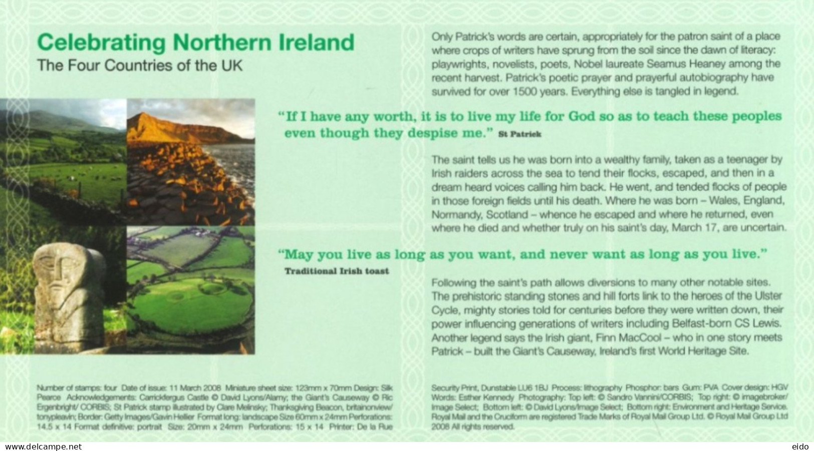 GREAT BRITAIN - 2008, FDC OF MINIATURE STAMPS SHEET OF CELEBRATING NORTHERN IRELAND, FOUR COUNTRIES OF UK. - Brieven En Documenten