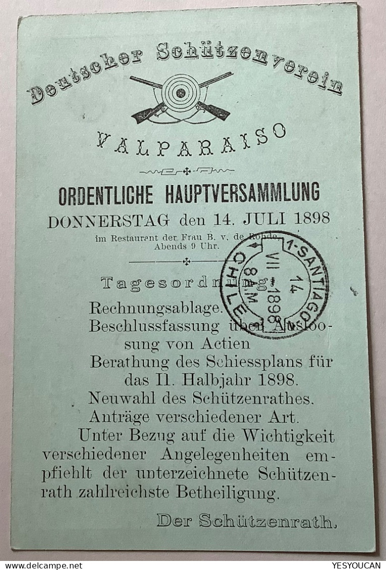 ADVERTISEMENT DEUTSCHER SCHÜTZENVEREIN 1898 Santiago Chile 1c Postal Stationery Card (shooting Sport Tir Fusil - Chili