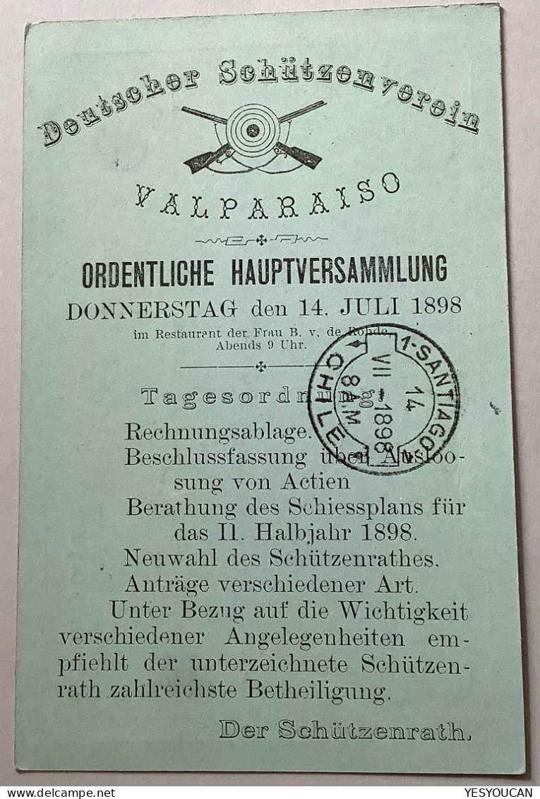 ADVERTISEMENT DEUTSCHER SCHÜTZENVEREIN 1898 Santiago Chile 1c Postal Stationery Card (shooting Sport Tir Fusil - Cile