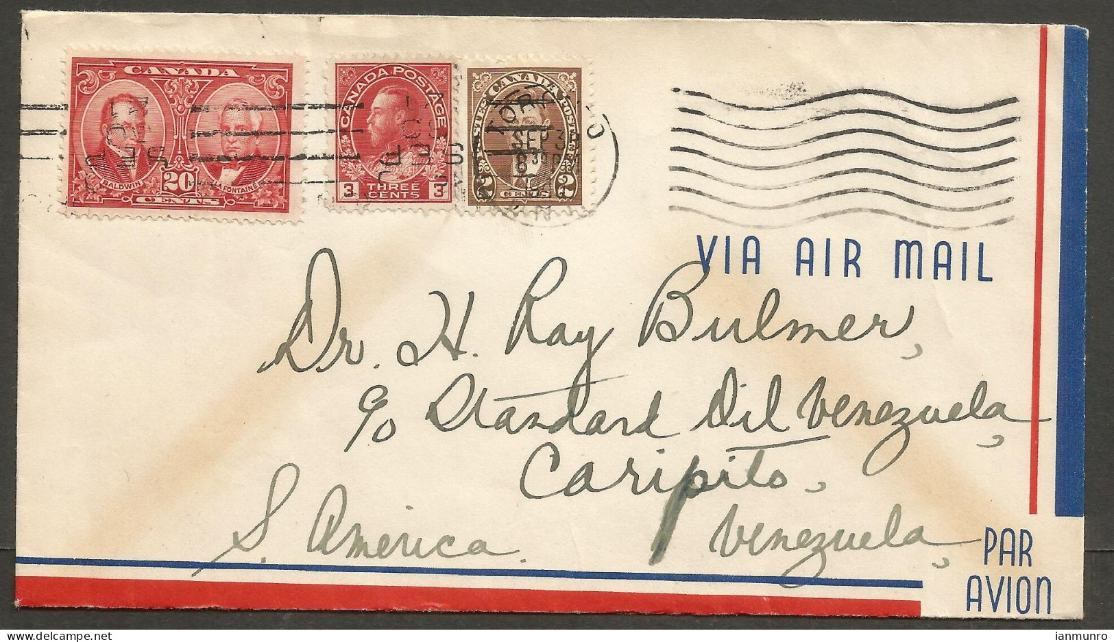 1940 Airmail Cover 25c Historical/Admiral/Mufti Toronto Ont To Venezuela - Historia Postale