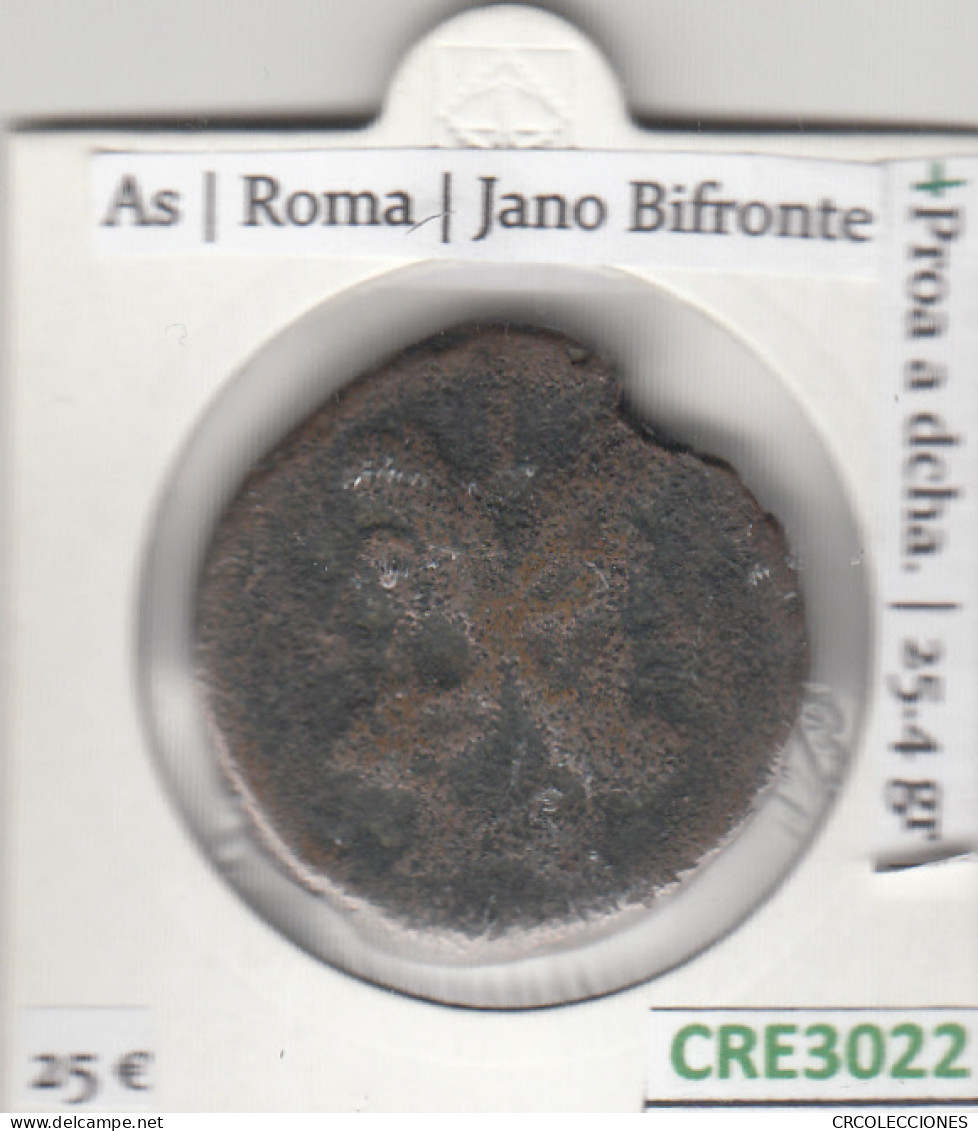 CRE3022 MONEDA ROMANA AS JANO BIFRONTE PROA - Other & Unclassified