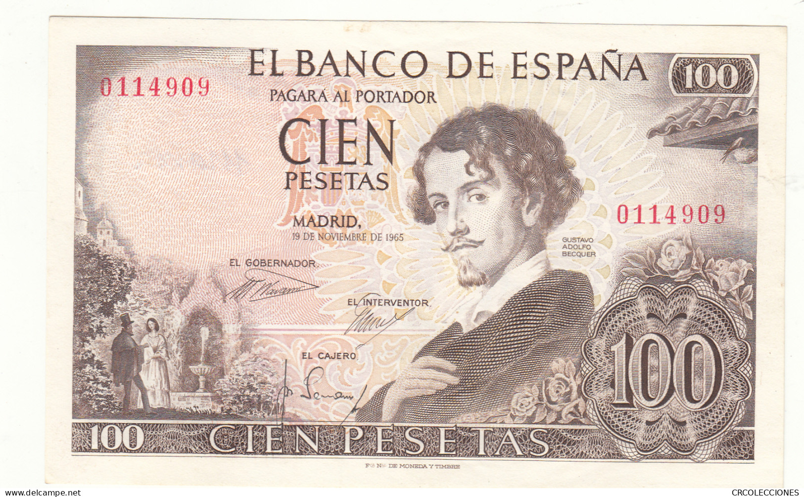 CRBS1143 BILLETE ESPAÑA 100 PESETAS 1965 SIN SERIE S/C- CON BOLI - Autres & Non Classés