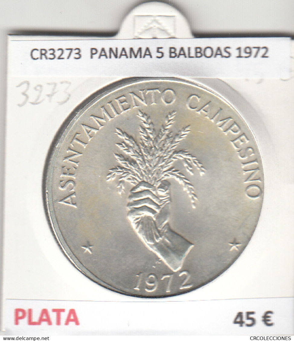 CR3273 MONEDA PANAMA 5 BALBOAS 1972 MBC PLATA - Otros – América