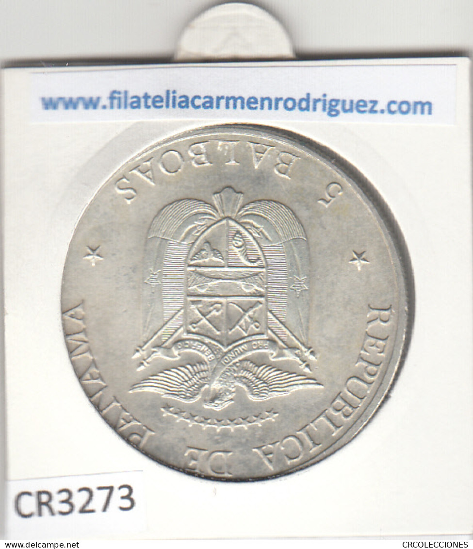 CR3273 MONEDA PANAMA 5 BALBOAS 1972 MBC PLATA - Otros – América