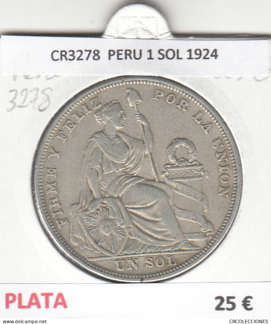 CR3278 MONEDA PERU 1 SOL 1924 MBC PLATA - Andere - Amerika