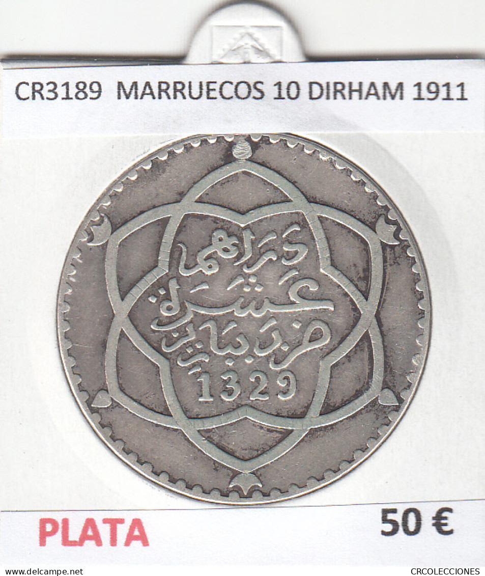 CR3189 MONEDA MARRUECOS 10 DIRHAM 1911 MBC PLATA - Other - Africa