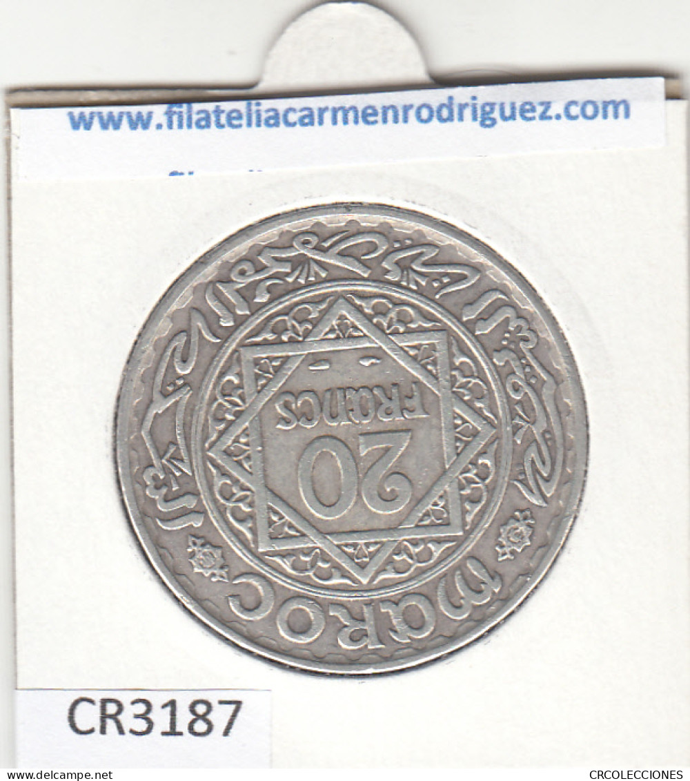 CR3187 MONEDA MARRUECOS 20 FRANCOS 1933 MBC PLATA - Other - Africa