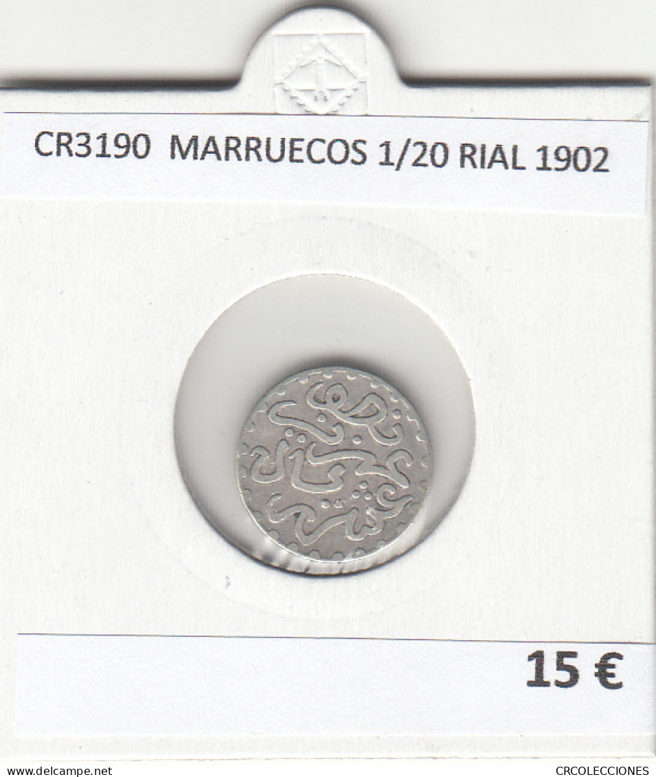 CR3190 MONEDA MARRUECOS 1/20 RIAL 1902 MBC PLATA  - Other - Africa