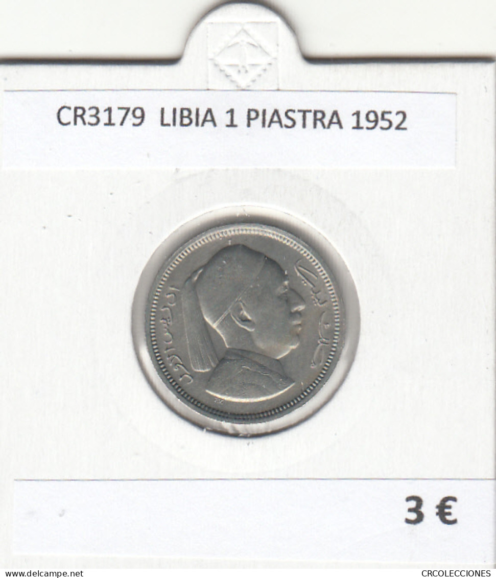 CR3179 MONEDA LIBIA 1 PIASTRA 1952 MBC  - Autres – Afrique