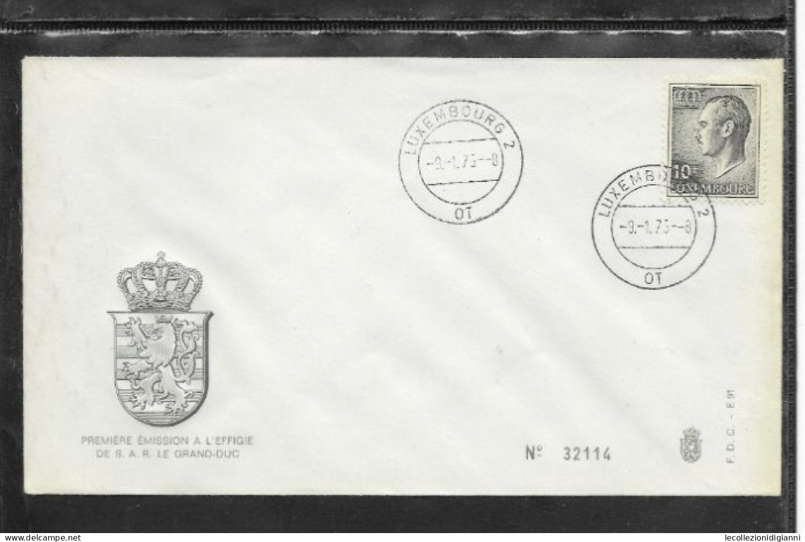 1031) Busta FDC GRAND DUC JEAN 10 F. 9.1.75 Lussemburgo 1975 - Briefe U. Dokumente