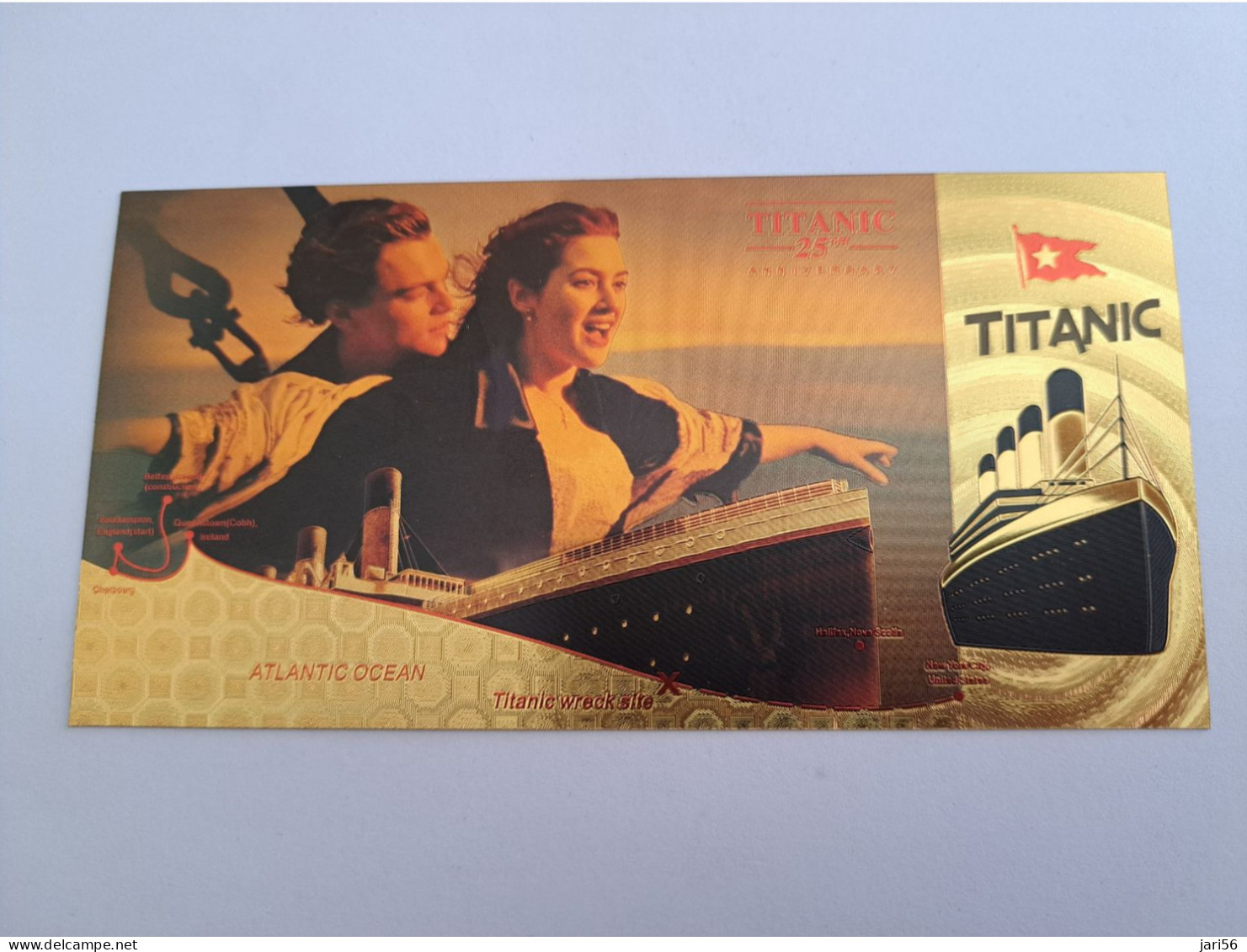 BANKNOTE / GOLDFOIL BILJET / TITANIC 1912/ LEONARDO DI CAPRIO/ KATE WINSLET/ SOUVENIR BILJET / UNC ** Goldfoil 002 ** - Altri & Non Classificati