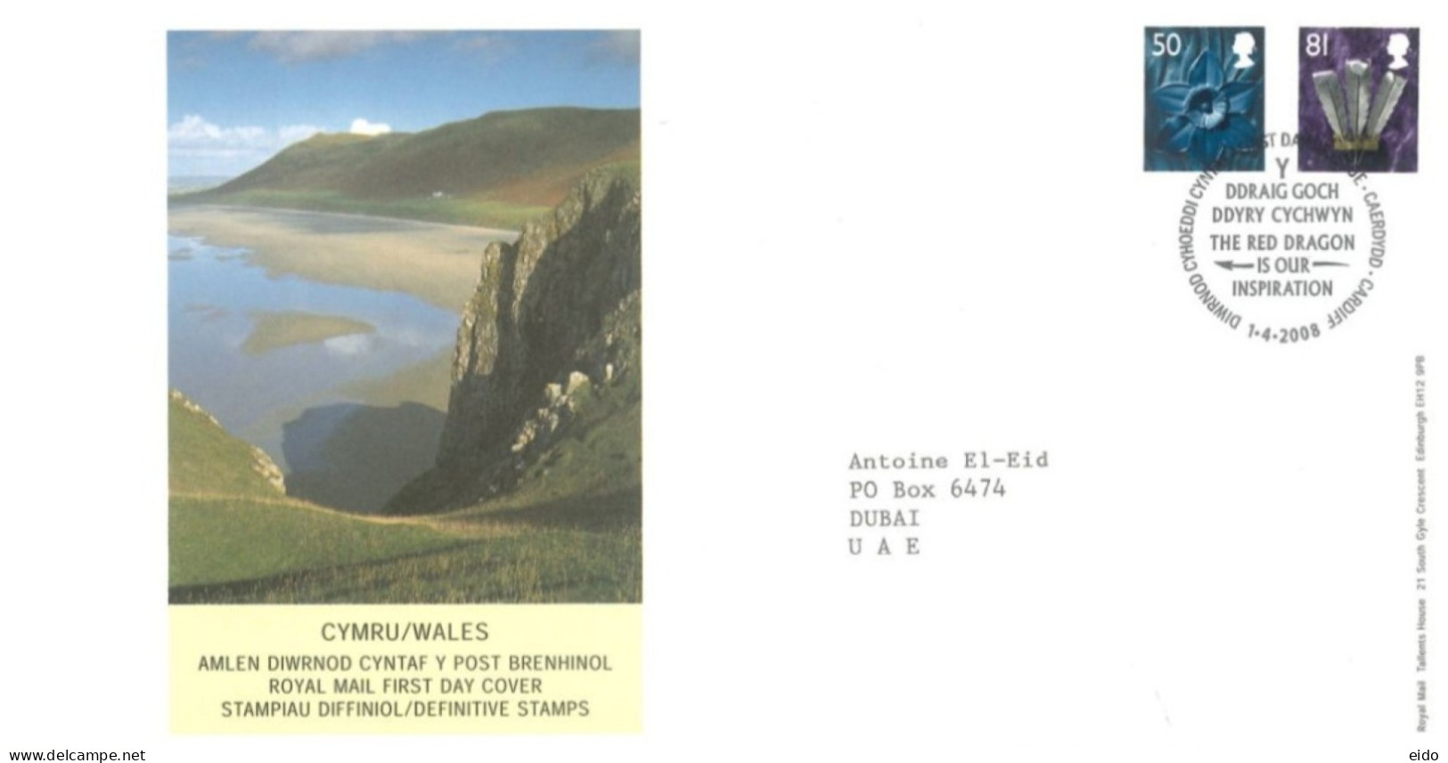 GREAT BRITAIN - 2008, FDC OF CYMRU/WAES ROYAL MAIL DEFINITIVE STAMPS. - Lettres & Documents