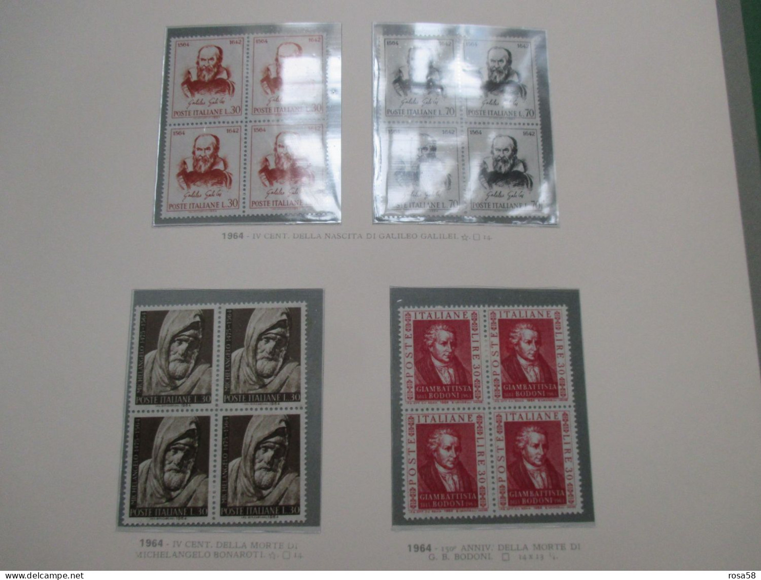 1964  N.3 Serie Differenti In QUARTINA 16 Francobolli: Galileo Galilei BODONI Michelangelo L.30 - 1946-60: Mint/hinged