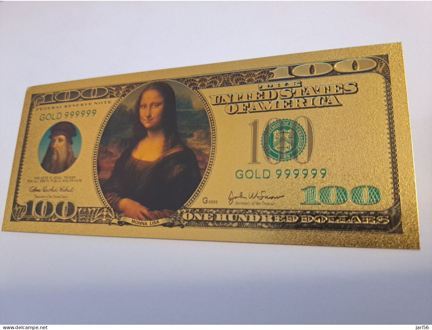 BANKNOTE / GOLDFOIL BILJET / LEONARDO DA VINCI/MONA LISA/ $100,-/ SOUVENIR BILJET / UNC ** Goldfoil 003 ** - Andere & Zonder Classificatie