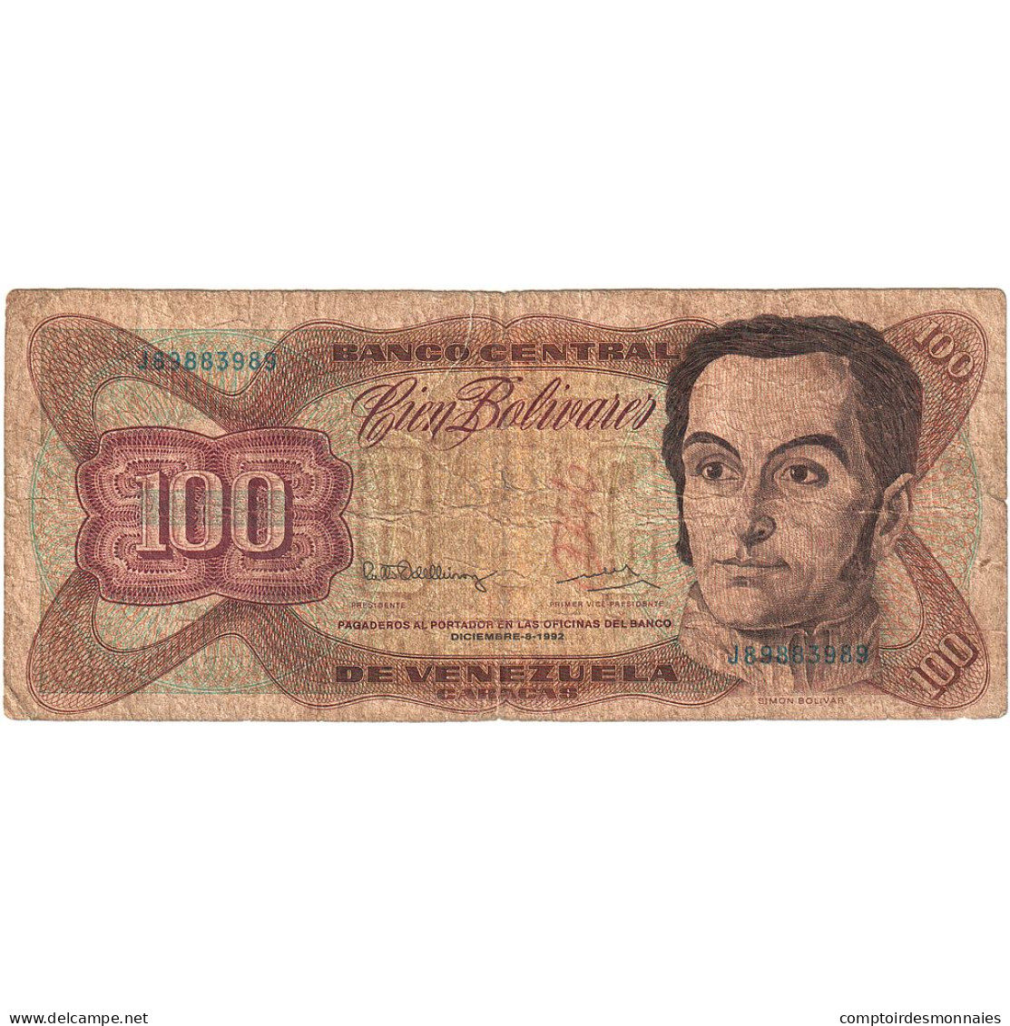Billet, Venezuela, 100 Bolivares, 1992, 1992-12-08, KM:66e, B - Venezuela