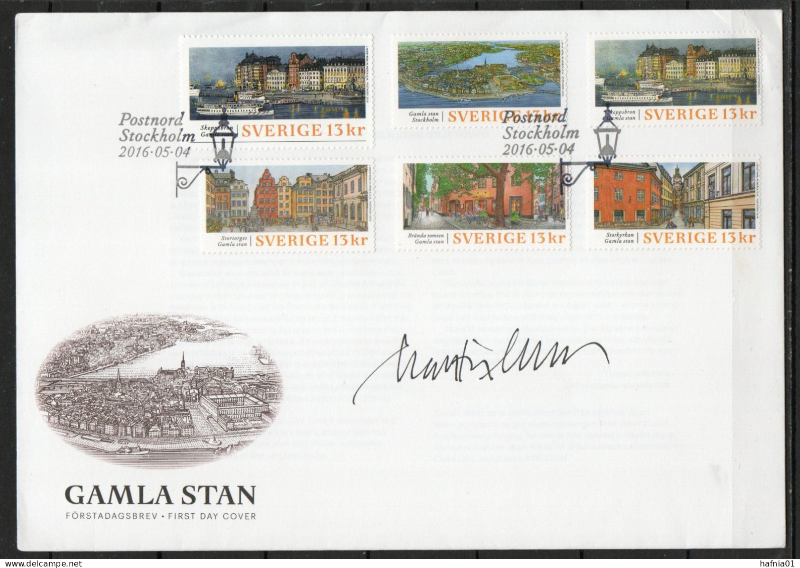 Martin Mörck. Sweden 2016. Old Town Of Stockholm. Michel 3117 - 3122. FDC. Signed. - FDC