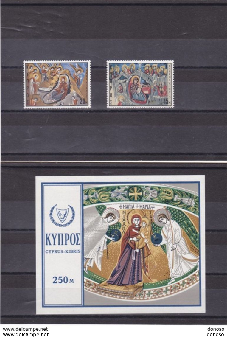 CHYPRE 1969 Noël, Peintures Murales, Mosaïque Yvert 320-321 + BF 7, Michel 328-329 + Bl 7 NEUF** MNH Cote Yv 10,90 Euros - Nuovi