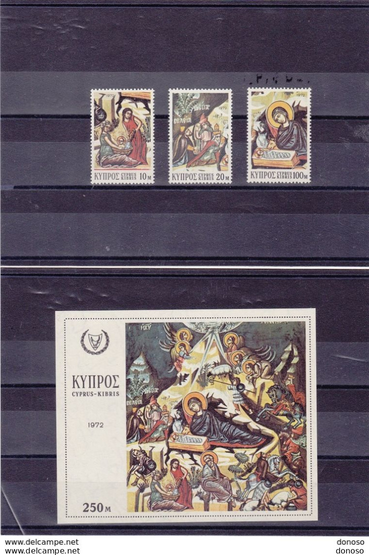 CHYPRE 1972 Noël, Peintures Murales Yvert 376-378 + BF 8, Michel 384-386 + Bl 8 NEUF** MNH Cote Yv  6,50 Euros - Nuovi