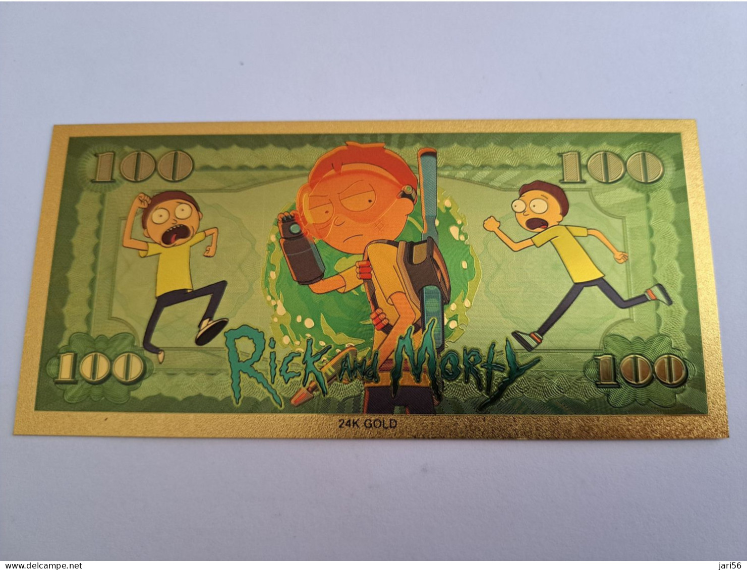 BANKNOTE / GOLDFOIL BILJET  5X  SERIE /RICK & MORTY  /CARTOONS $ 100,-   / SOUVENIR BILJET / UNC ** Goldfoil 010 ** - Andere & Zonder Classificatie