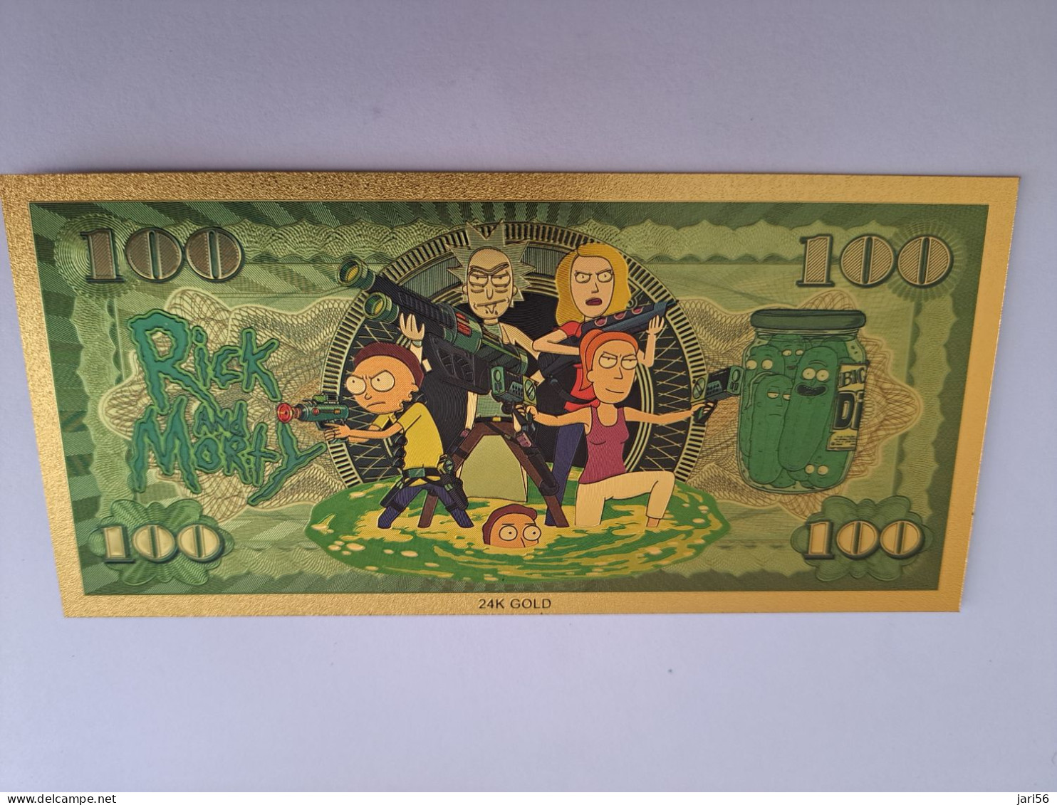 BANKNOTE / GOLDFOIL BILJET  5X  SERIE /RICK & MORTY  /CARTOONS $ 100,-   / SOUVENIR BILJET / UNC ** Goldfoil 010 ** - Andere & Zonder Classificatie