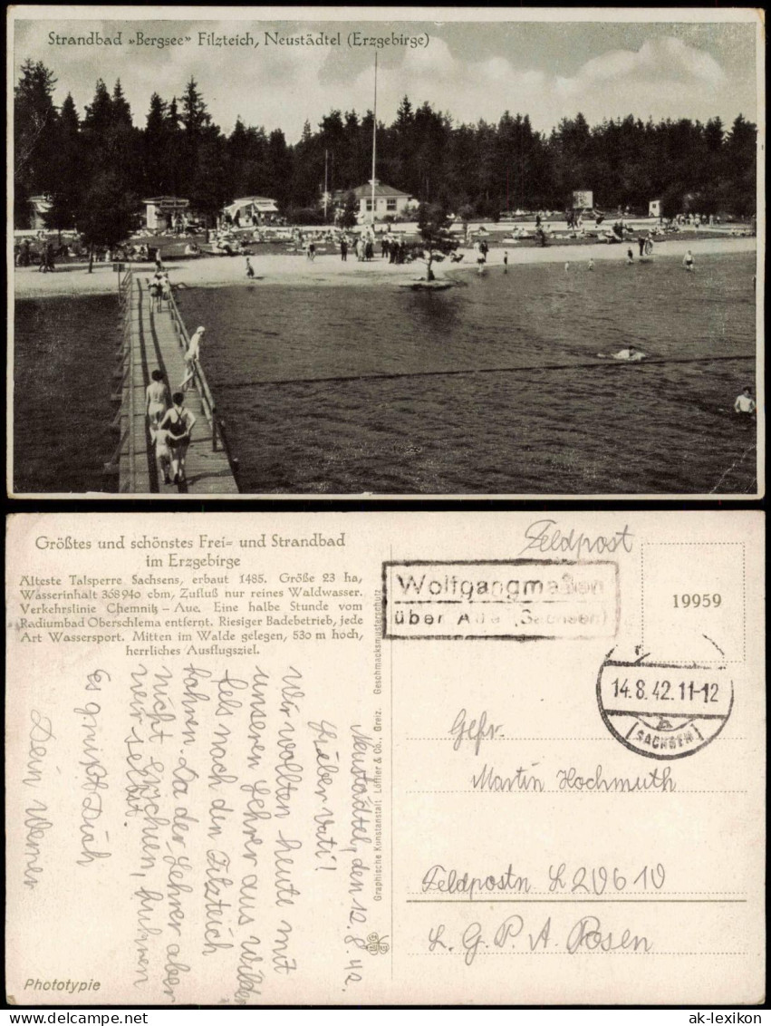 Ansichtskarte Neustädtel-Schneeberg (Erzgebirge) Filzteich, Anlagen 1942 - Schneeberg