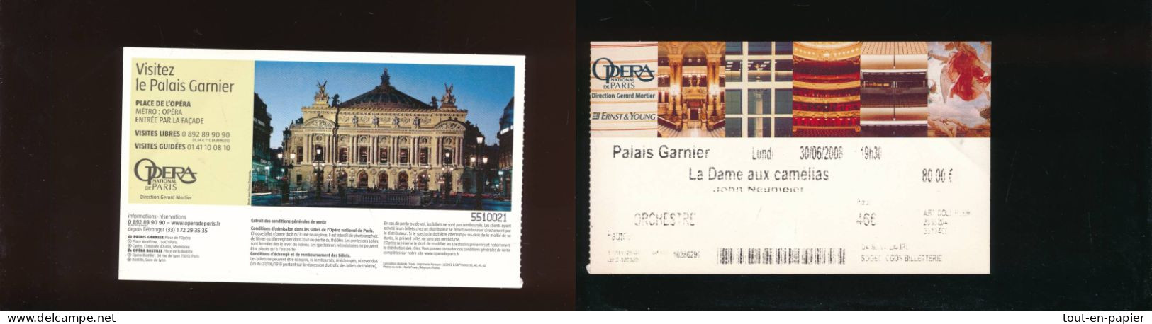 Ticket D'entrée  Opéra Bastille  Palais Garnier La Dame Aux Camélias 2008 - Tickets D'entrée