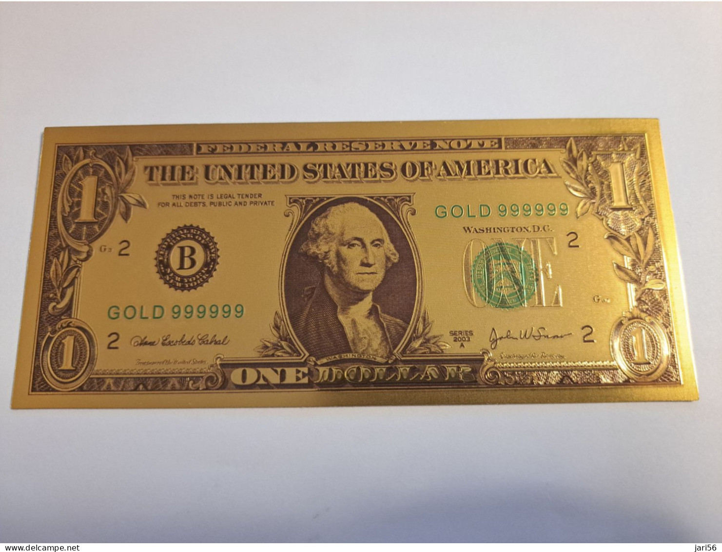 BANKNOTE / GOLDFOIL BILJET/ AMERICA  1 DOLLAR / SOUVENIR BILJET / UNC ** Goldfoil 011 ** - Other & Unclassified