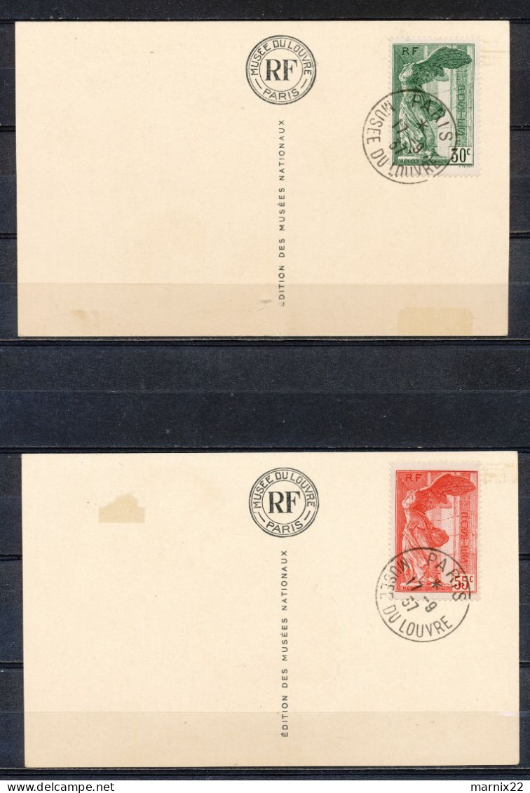 FRANCE 1937 - " VICTOIRE DE SAMOTRACE" LOUVRE POSTCARDS WITH USED STAMPS (Yv. 354/355*)                         Vs157 - 1932-39 Paix