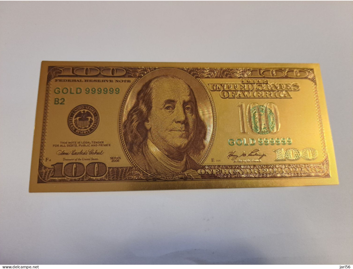 BANKNOTE / GOLDFOIL BILJET/ AMERICA  ONE HUNDRED   DOLLAR / SOUVENIR BILJET / UNC ** Goldfoil 017 ** - Other & Unclassified