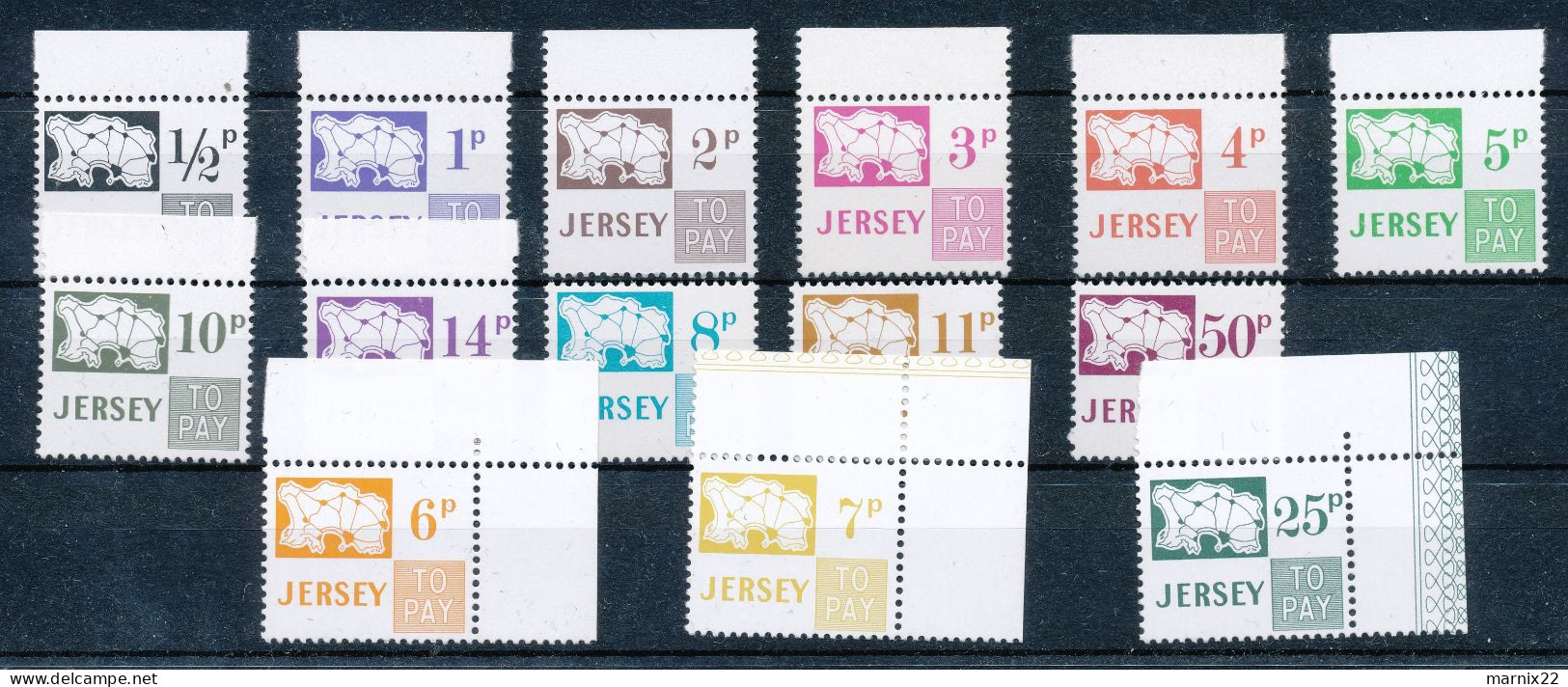 JERSEY 1969-1975 - POSTAGE DUE STAMPS 1 - 20 MNH - 2 COMPLETE SETS INCL. NEW VALUES - Jersey