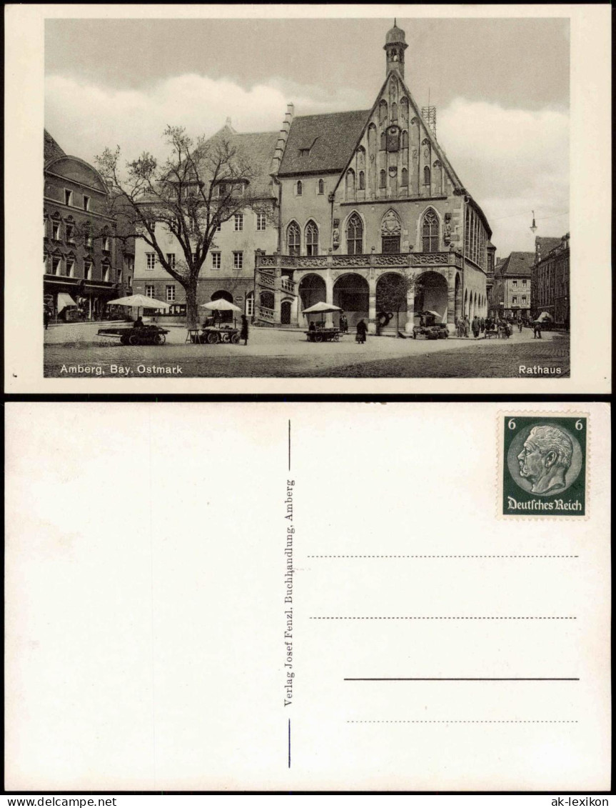 Ansichtskarte Amberg Rathaus, Marktstände 1934 - Amberg