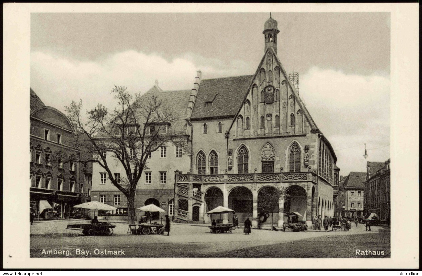 Ansichtskarte Amberg Rathaus, Marktstände 1934 - Amberg
