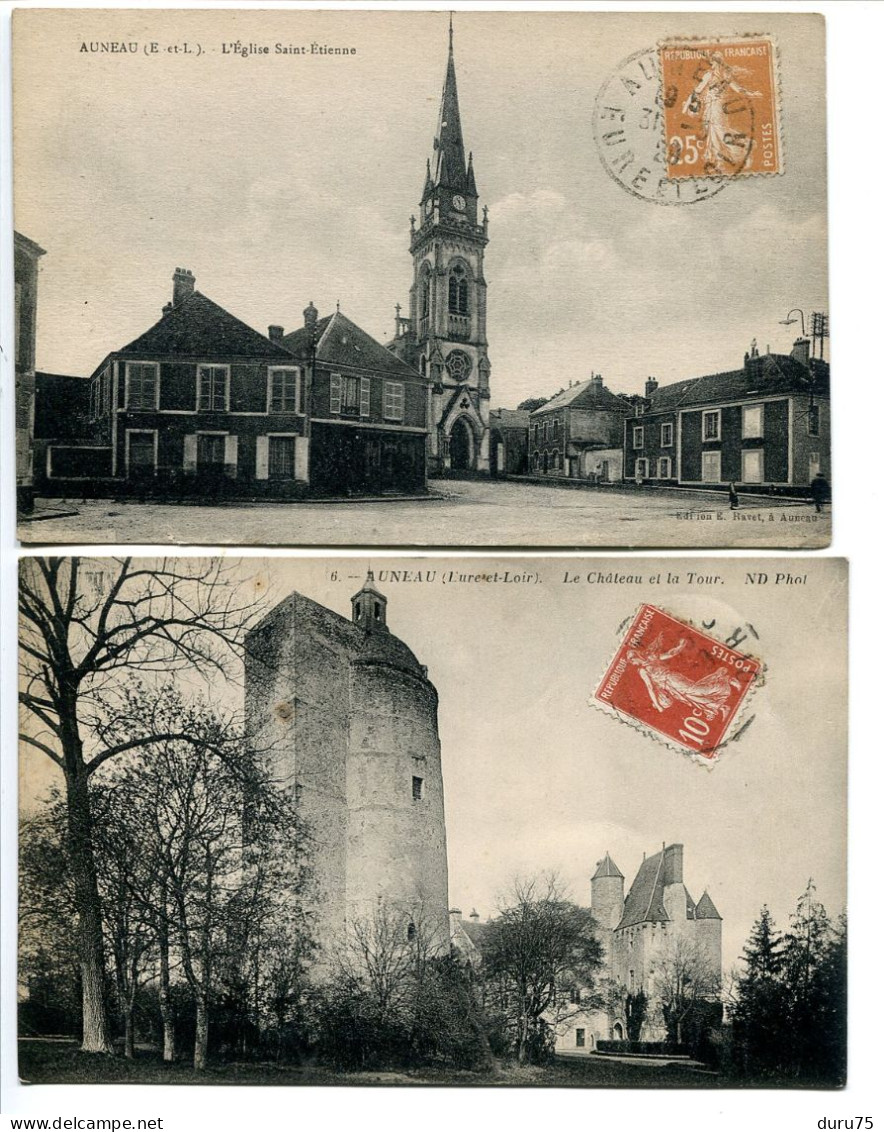 LOT 2 CPA * AUNEAU L'Eglise Saint Etienne & Le Château Et La Tour - Voyagé 1929 & 1913 - Auneau