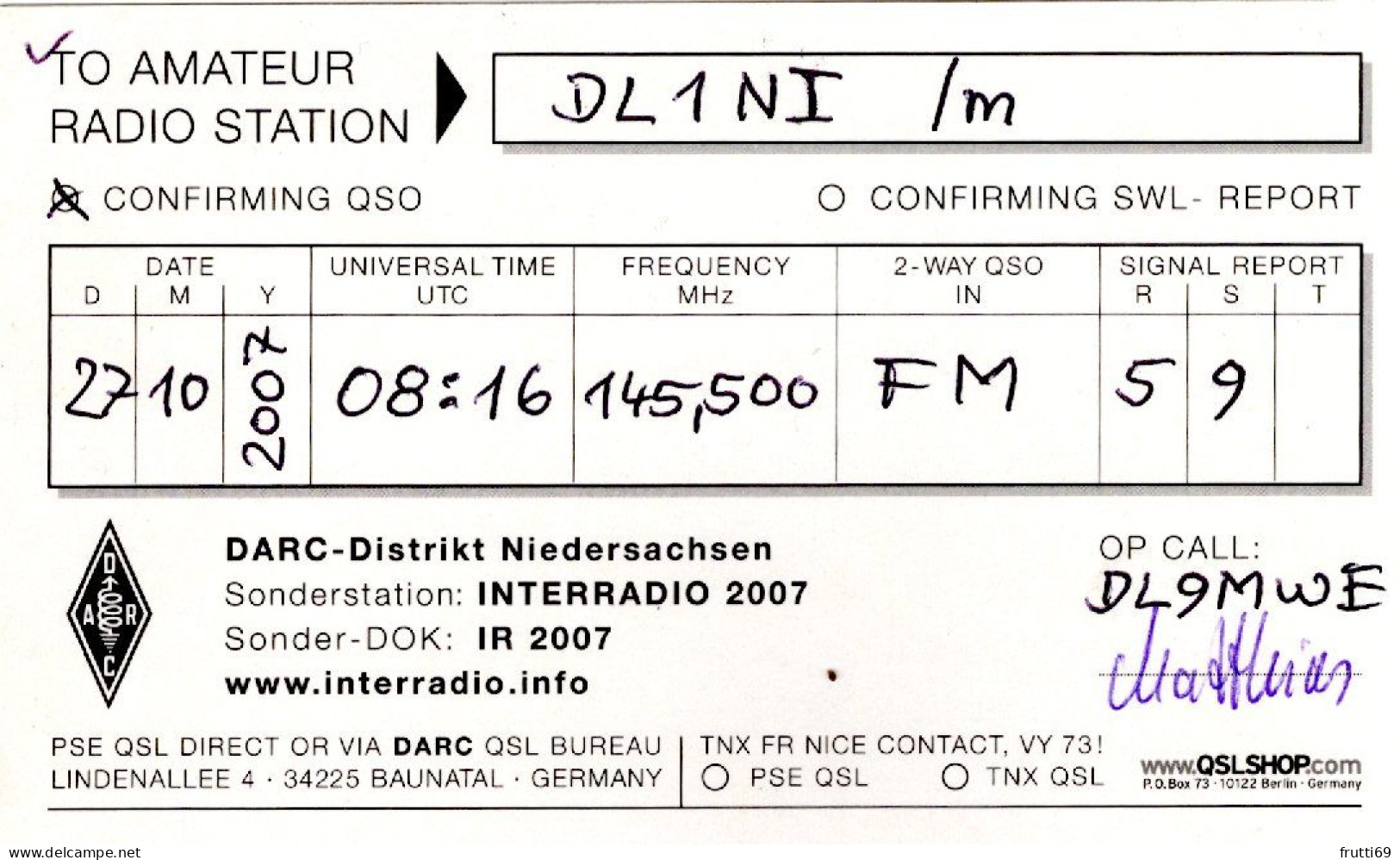 AK 208257 QSL - Germany - Interradio - Radio