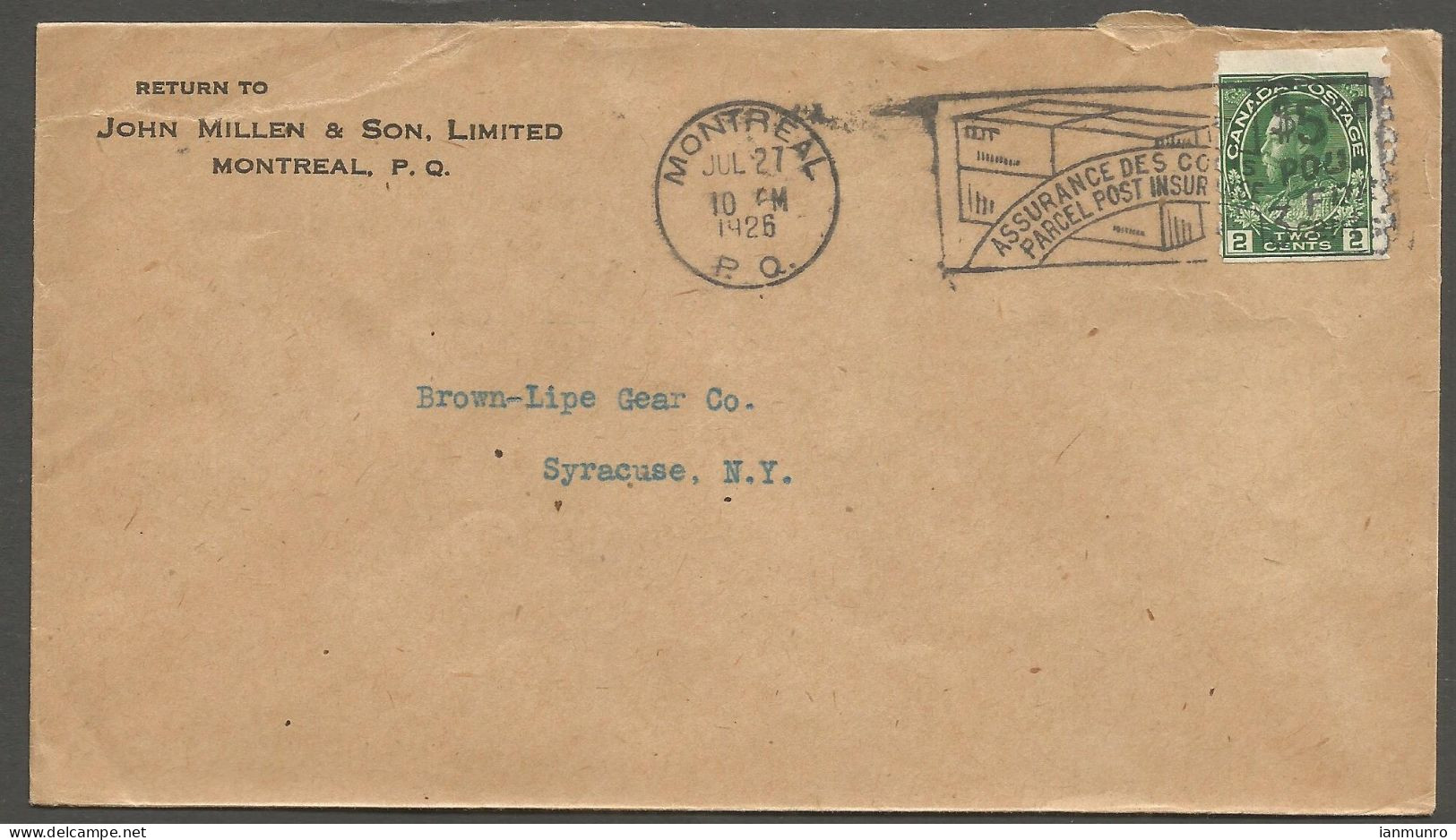 1926 John Millen & Son Corner Card Cover 3c Admiral Coil Slogan Montreal Quebec - Postal History