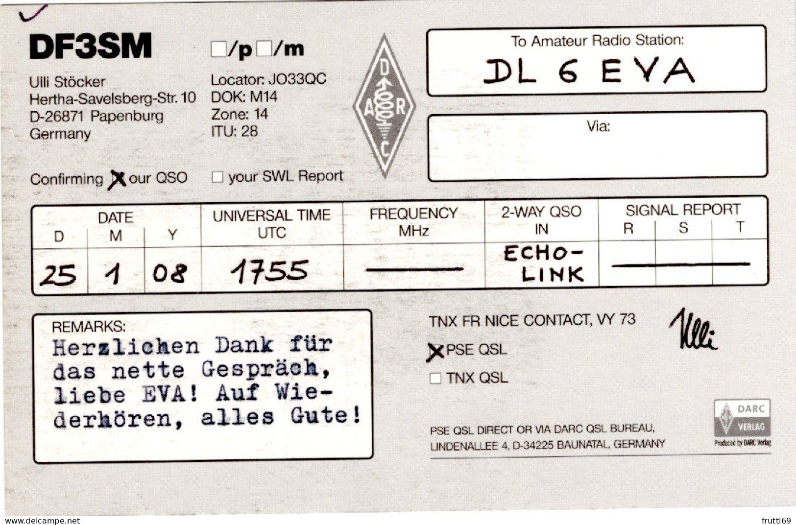 AK 208265 QSL - Germany - Papenberg - Radio Amateur