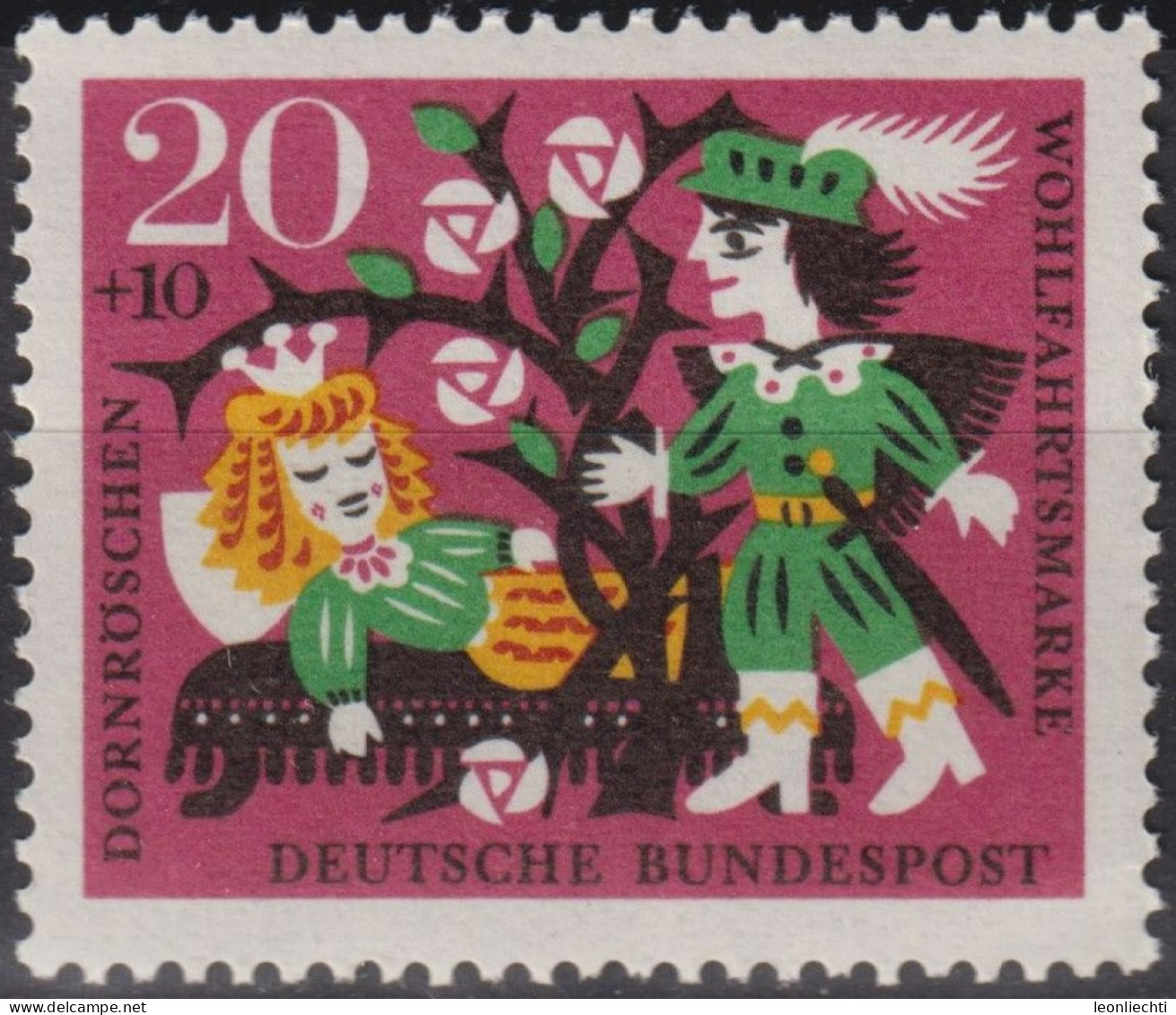 1964 Deutschland > BRD, ** Mi:DE 449, Sn:DE B402, Yt:DE 317, Dornröschen, Gebrüder Grimm - Fairy Tales, Popular Stories & Legends