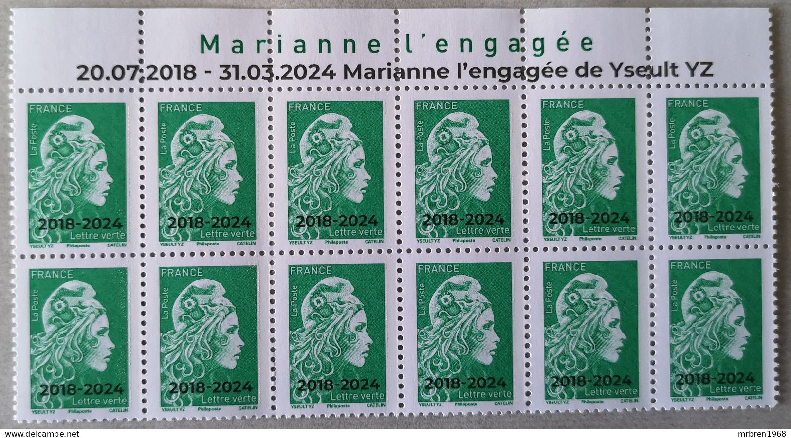 Marianne L'Engagée YZ Surchargée 2018 2024 Lettre Verte Neuf ** - 2018-2023 Marianne L'Engagée