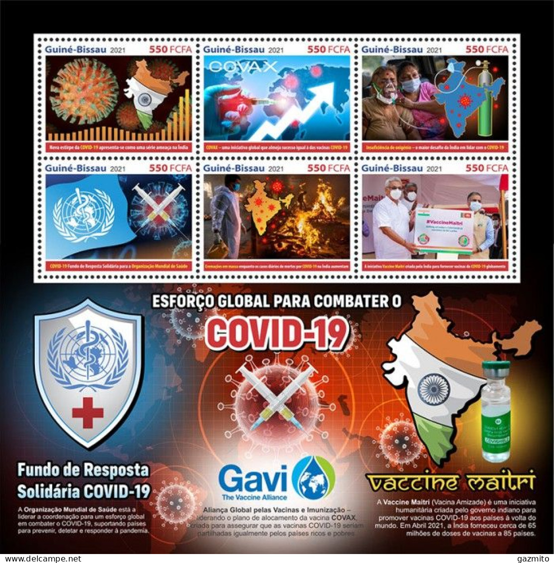 Guinea Bissau 2021, Against Covid, WHO, Red Cross, Map, Flag, 6val In BF - Medicine
