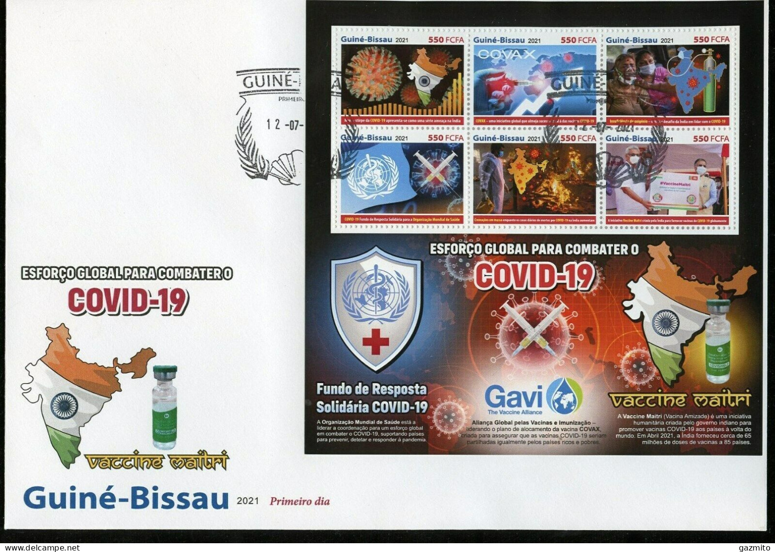 Guinea Bissau 2021, Against Covid, WHO, Red Cross, Map, Flag, 6val In BF In FDC - Médecine