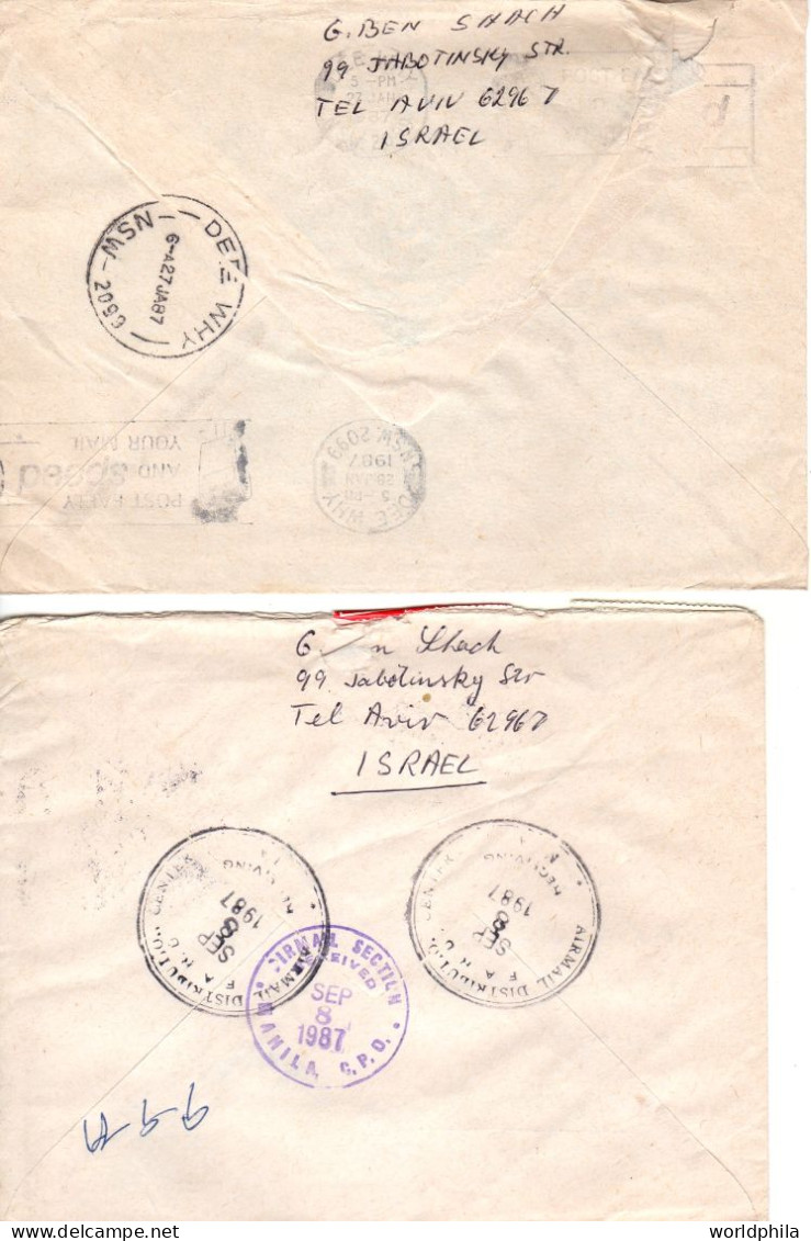 Israel To Australia And Philipiness 1987 2 Special Delivery Express Covers XII - Storia Postale