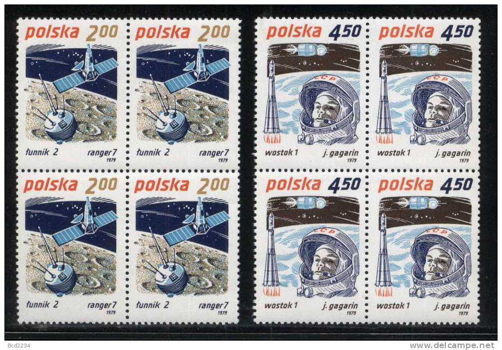 POLAND 1979 SPACE EXPLORATION & RESEARCH BLOCKS OF 4 NHM Cosmos Man On The Moon Satellite Rocket Flight - United States